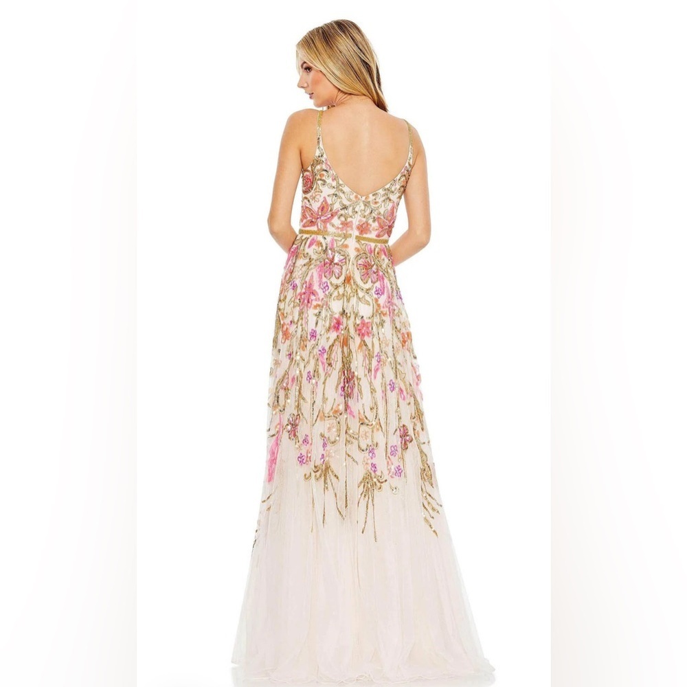 Mac Duggal Pink & Gold Embroidered Floral Maxi Dress - Picture 3 of 10